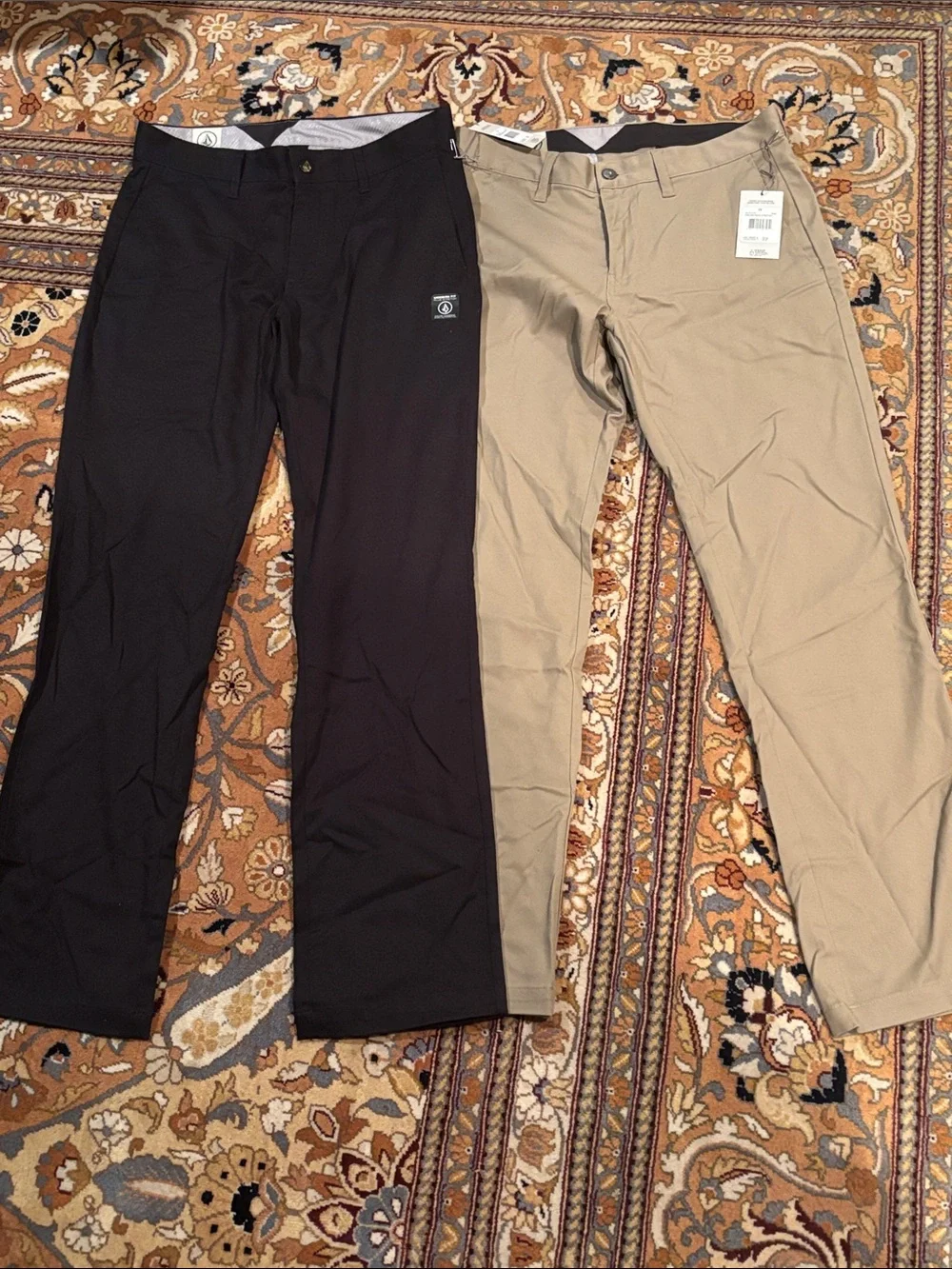 2 pairs of Volcom Men's Chinos in Black & Khaki